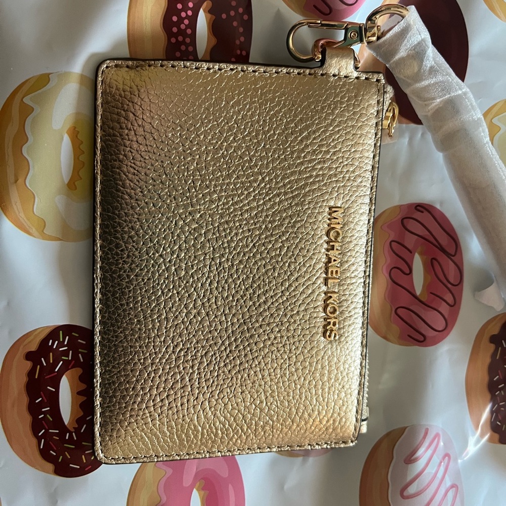 Michael Kors NWT Metallic Pebble Leather Pale Gold Coin Purse - Picture 5 of 9